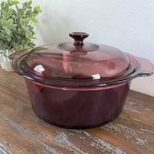 Large 5L Cranberry Pyrex Dutch Oven Soup Pot with Lid